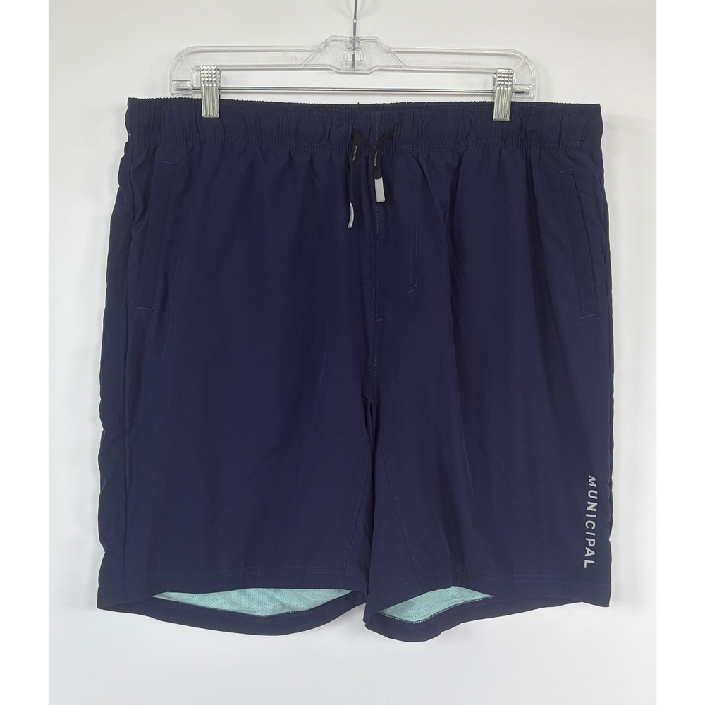 Municipal Mens Sport Shorts Navy Blue Athletic Training Gym Pockets L Lined